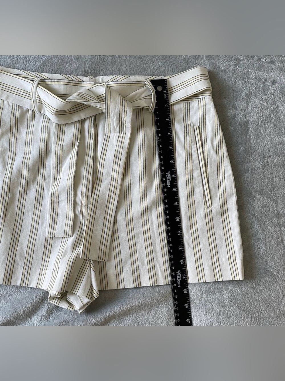 1. State Striped Tie-Waist Shorts - Cream with Taupe Stripes - W 12
